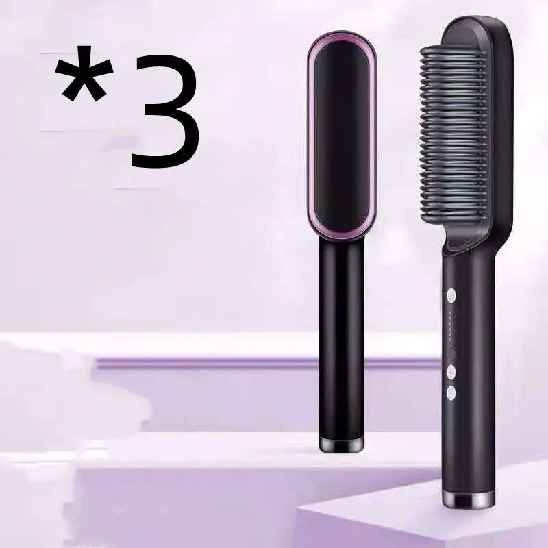 2 In 1 Hair Straightener Hot Comb Negative Ion Curling Tong Dual-purpose Electric Hairbrush - Streetsharks