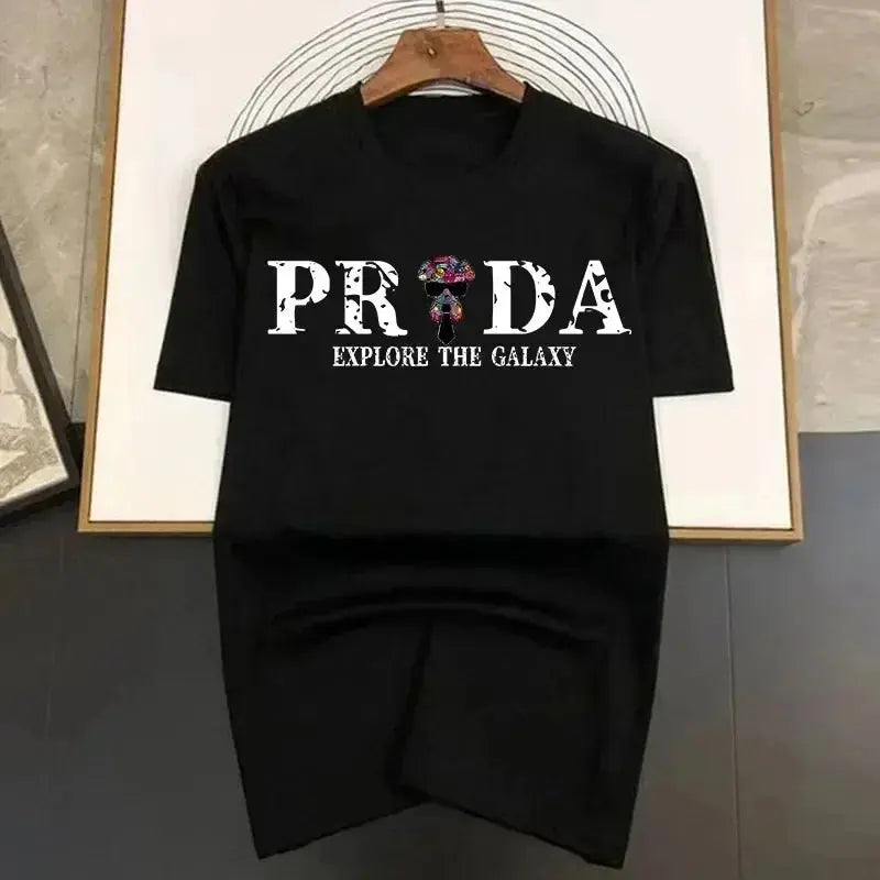 2024 Summer 100% Cotton Man T-Shirt Short Sleeve Luxury Brand Summer Round Neck Tops Fashion Explore The Galaxy Printed Tees Streetsharks