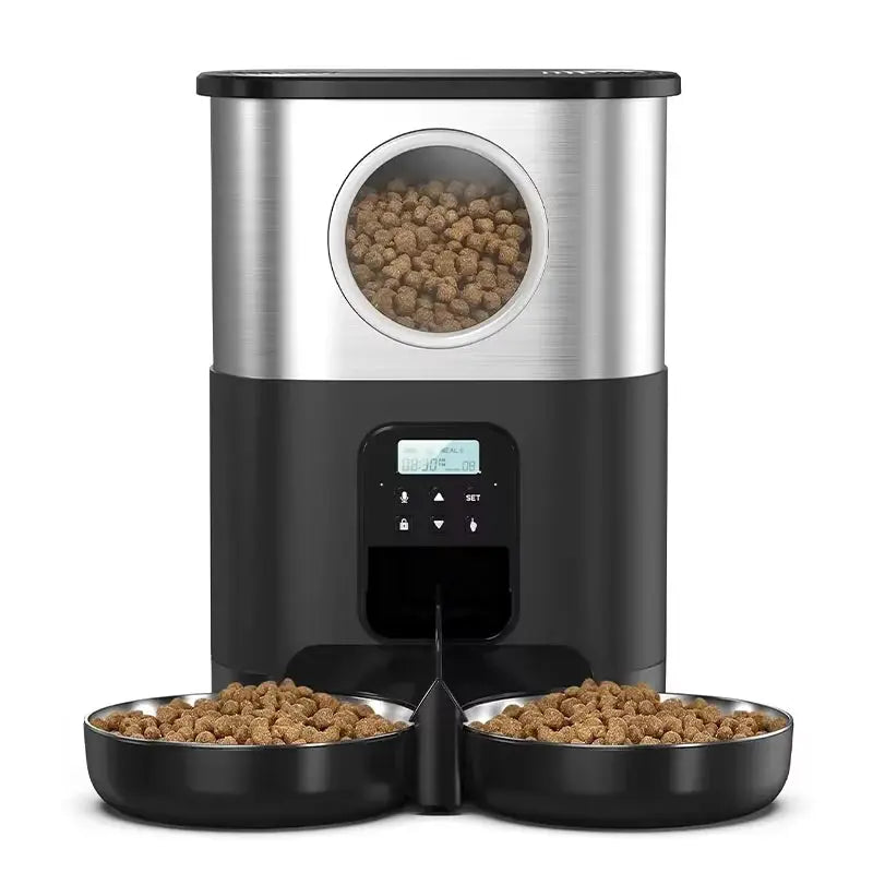 5L Large Capacity Automatic Cat Feeder For 2 Cat & Dog Timer Pet Feeder With Stainless Steel Bowl Pet Dry Food Auto Dispenser luxecrown.co.uk