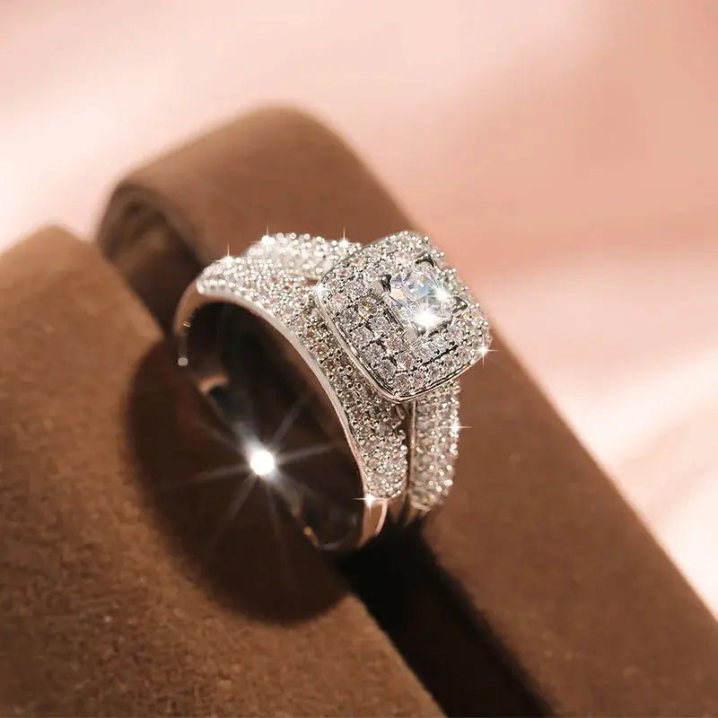 925 Sterling Silver Luxury 2 pcs Wedding Rings Set For Women Stackable Finger Rings Valentine's Day Gift Streetsharks