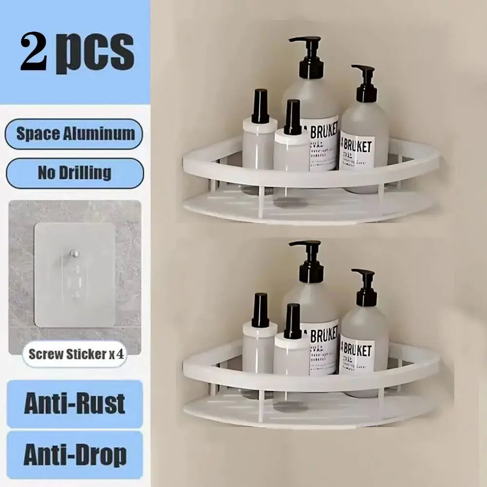 Bathroom Shelf No Drill Wall Mounted Shampoo Bottle Shower Corner Rack Toilet Storage Rack Aluminum Bathroom Kitchen Accessories luxecrown.co.uk