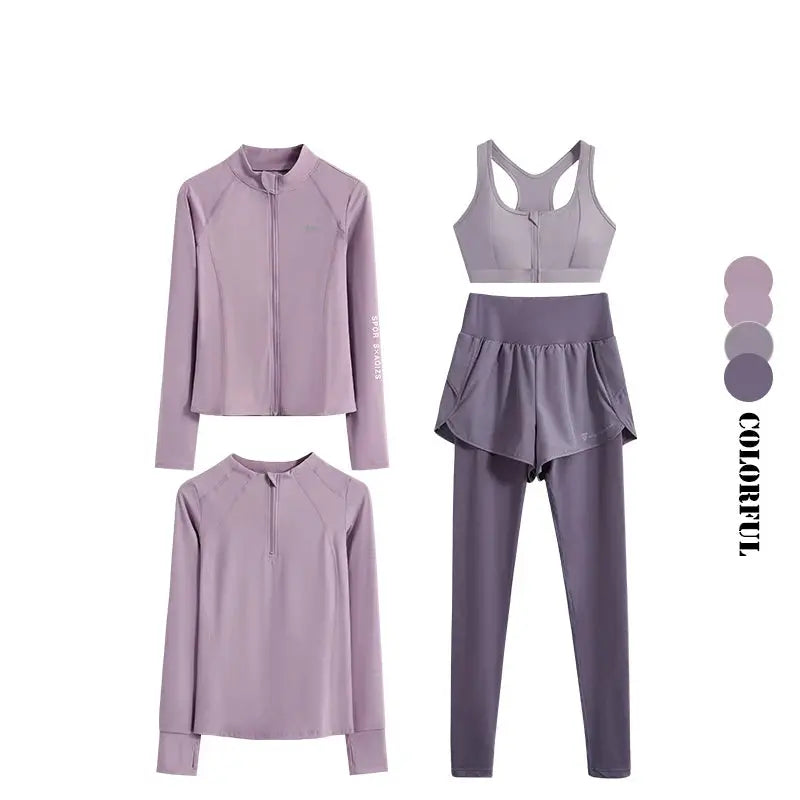 DRUR 4pcs Yoga Suit Women Sports Bra High Waist Leggings And Jacekets Sets Sport Outfit Fitness Workout Clothes Lady Sportswear luxecrown.co.uk