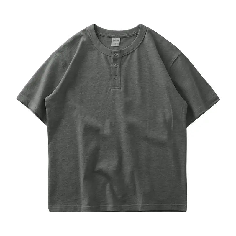 Dukeen 320g Heavyweight Henley Shirt for Men Short Sleeved Summer 100% Cotton Oversized White T Shirt Man Clothing luxecrown.co.uk