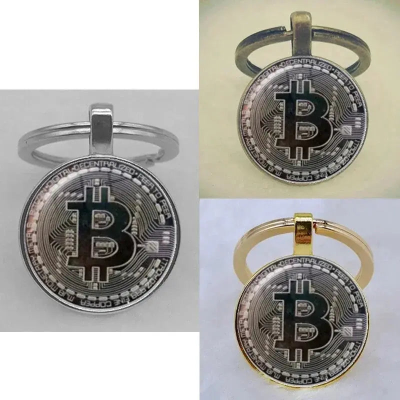 Fashion Bitcoin Design Glass Cabochon Metal Pendant Classic Men's Women's Keychain Keyring Jewelry Keychain Gift Memorial Streetsharks