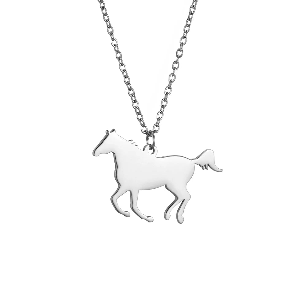 Skyrim Fashion Cute Animal Horse Pendant Necklace for Women Girls Stainless Steel Gold Color Chain Necklaces Gifts Wholesale Streetsharks