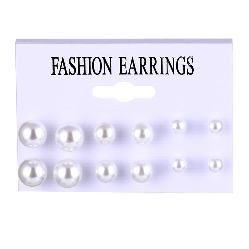 Earrings Set Pearl Geometric Crystal Heart Stud Earrings - Streetsharks