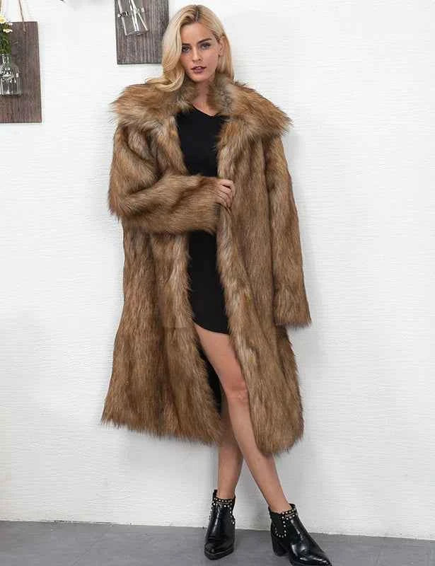 Winter Women Faux Fox Fur Long Coat Thick Full Sleeve Fluffy Luxury Fur Jacket Elegant Mujer Bontjas Warm Furry Shaggy Outerwear