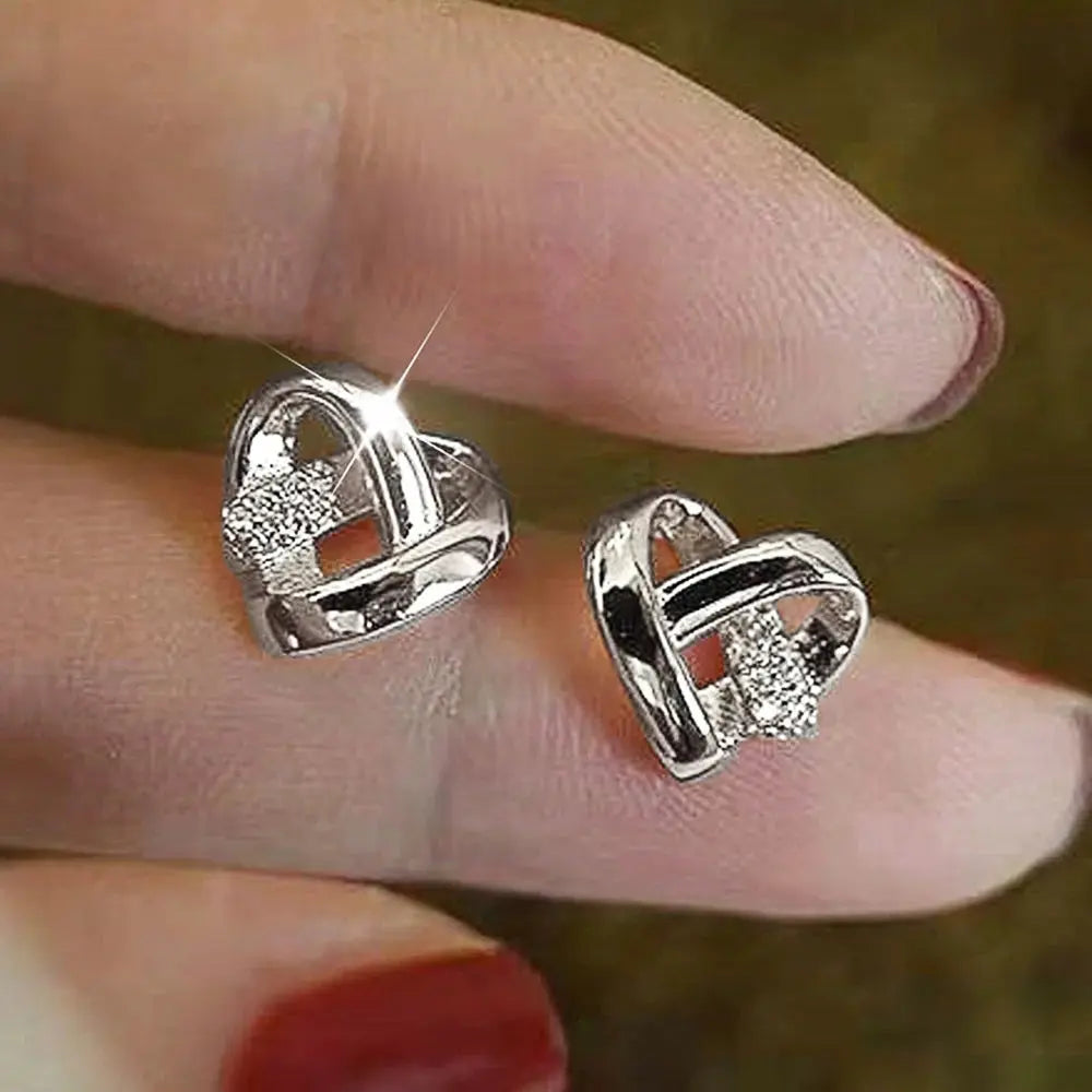 Huitan Eternity Love Earrings Ear Stud Piercing Silver Color/Gold Color Fashion Heart Earrings for Women Chic Wedding Jewelry luxecrown.co.uk