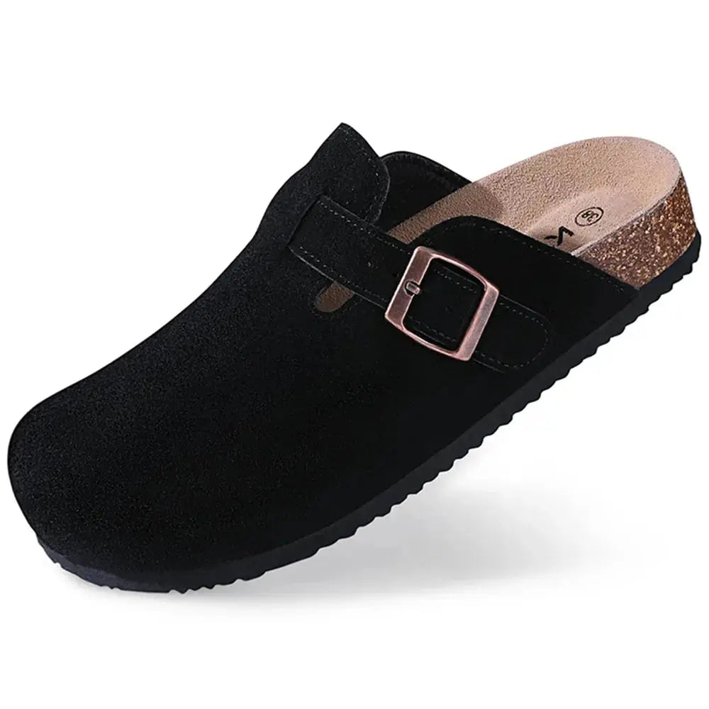 Kidmi Men's Suede Clogs Cork Footbed Clogs for Women Soft Leather Adjustable Buckle Slip-on Potato Shoes Sandals Beach Slippers luxecrown.co.uk