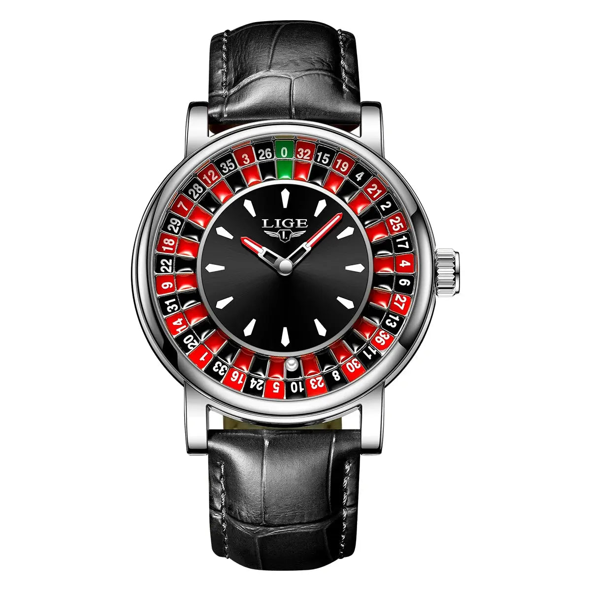 LIGE Fashion Brown Leather Men Watch Rotating Dial Las Vegas Roulette Desktop Theme Watch Men Waterproof Luminous Clock Watches luxecrown.co.uk
