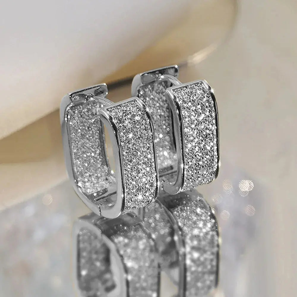 Luxury Full of Zircon Shiny Geometric Square Hoop Earrings for Women Temperament Gold Color Stainless Steel Korea Jewelry Gift Streetsharks