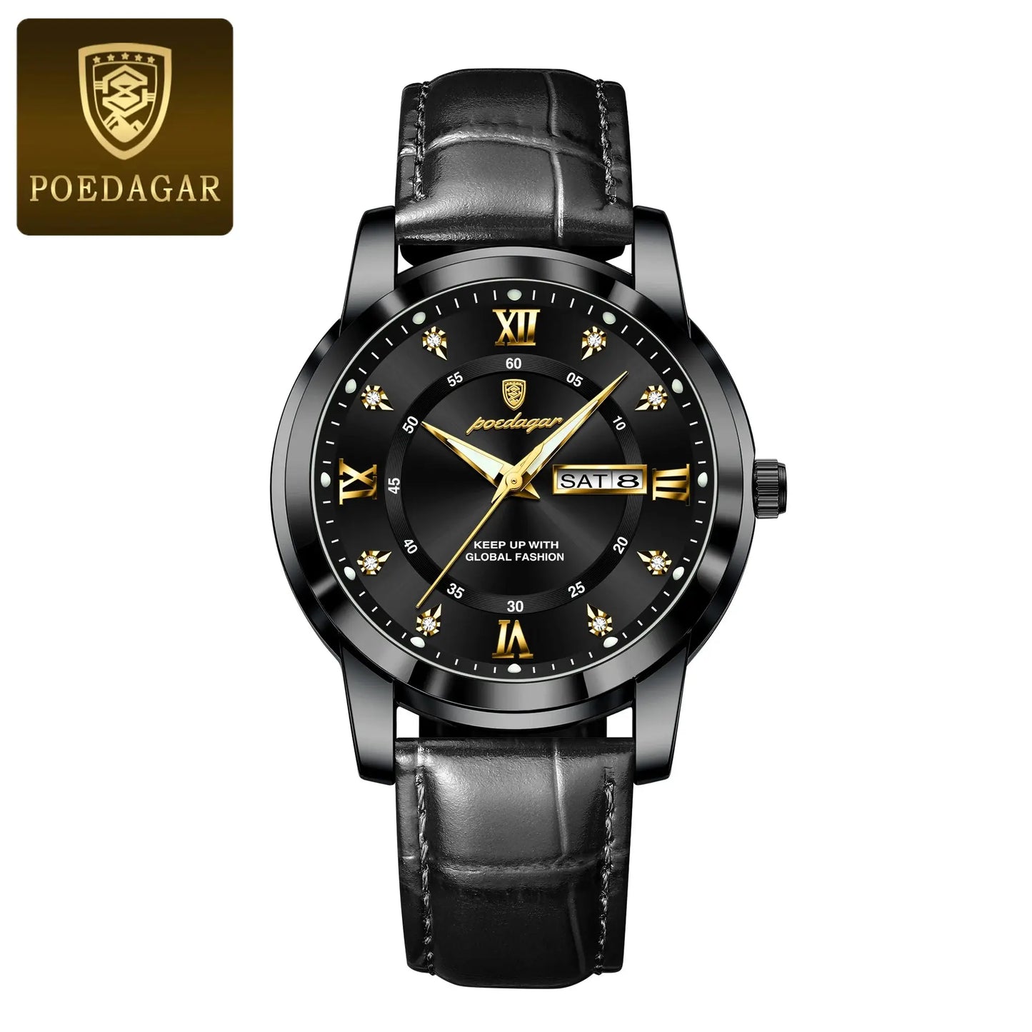 POEDAGAR Luxury Business Male Wristwatch Waterproof Luminous Leather Man Watch Date Week Sport Casual Men's Quartz Watches reloj luxecrown.co.uk