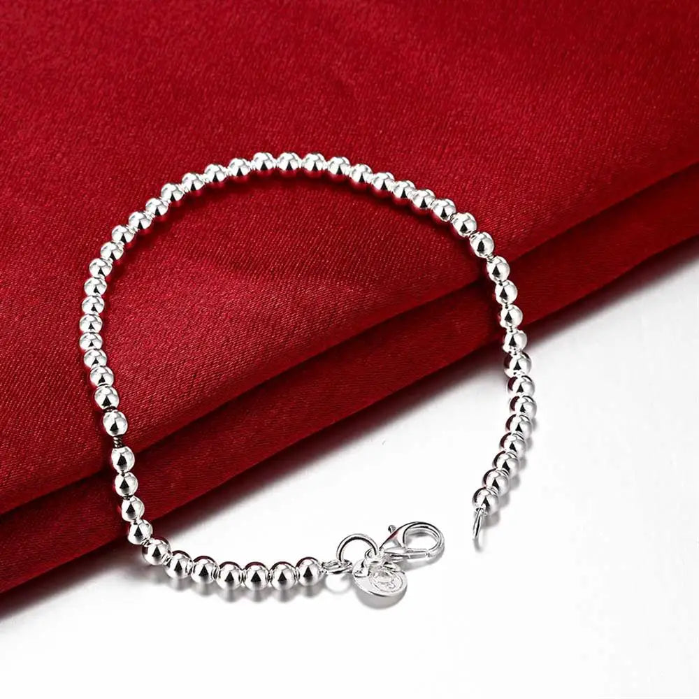 Christmas gifts charm 925 Sterling Bracelet 4MM beads chain for woman Popular brands jewelry fashion Wedding party Streetsharks