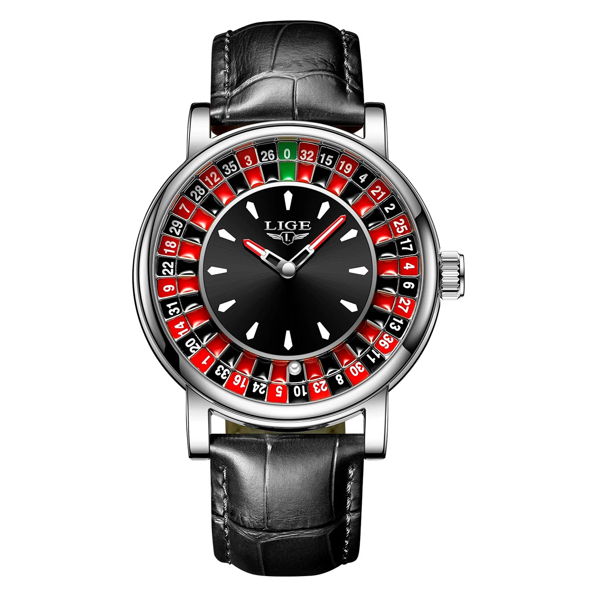 LIGE Fashion Brown Leather Men Watch Rotating Dial Las Vegas Roulette Desktop Theme Watch Men Waterproof Luminous Clock Watches luxecrown.co.uk