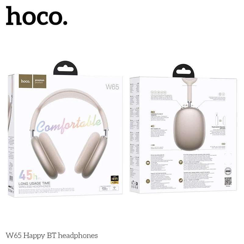 HOCO W65 New Bluetooth 5.4 Headphone Over Ear Big Earphones Hifi Audio Music Sport Gaming Headsets for Iphone Android With Mic luxecrown.co.uk