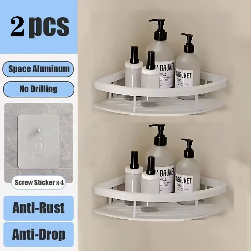 Bathroom Shelf No Drill Wall Mounted Shampoo Bottle Shower Corner Rack Toilet Storage Rack Aluminum Bathroom Kitchen Accessories luxecrown.co.uk