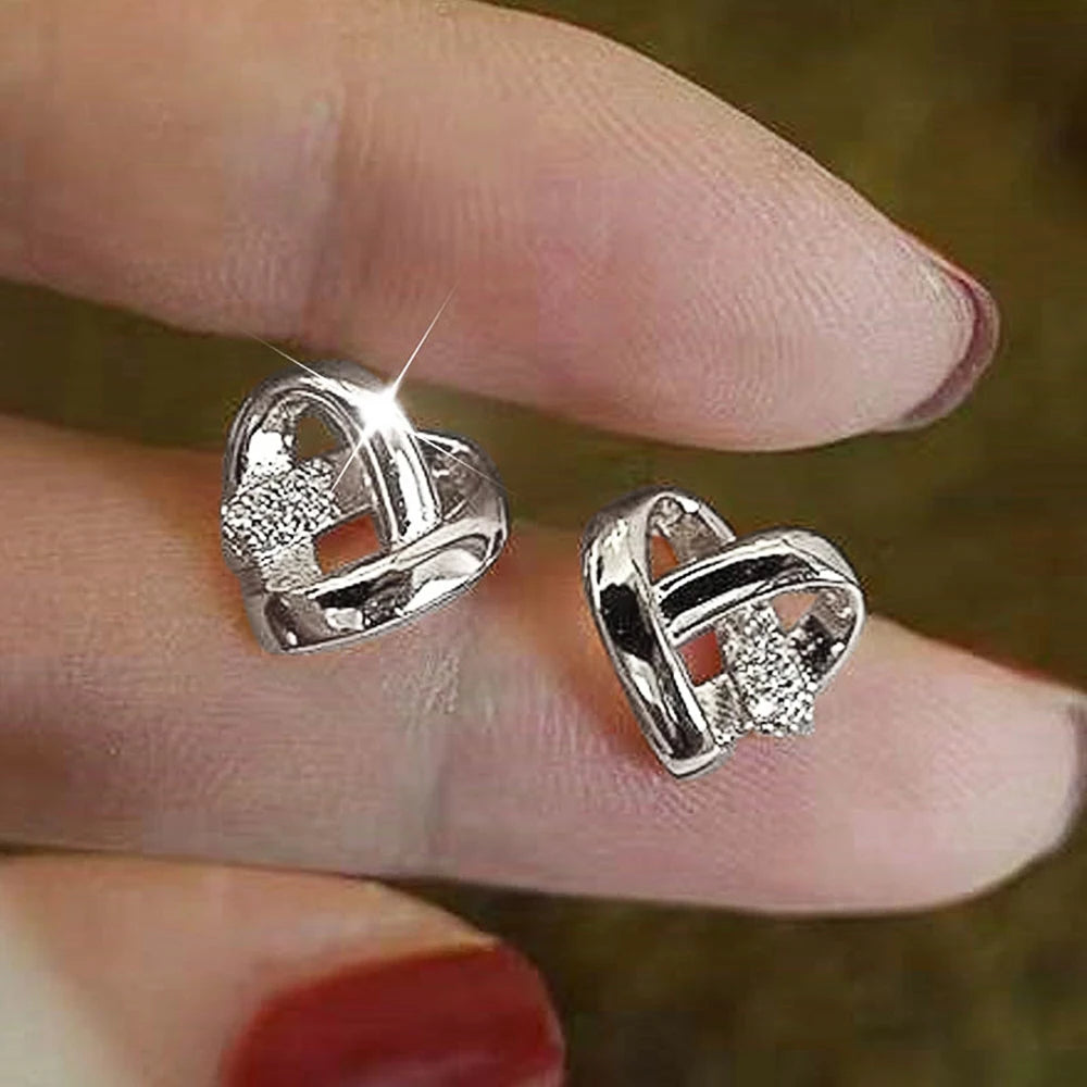 Huitan Eternity Love Earrings Ear Stud Piercing Silver Color/Gold Color Fashion Heart Earrings for Women Chic Wedding Jewelry luxecrown.co.uk
