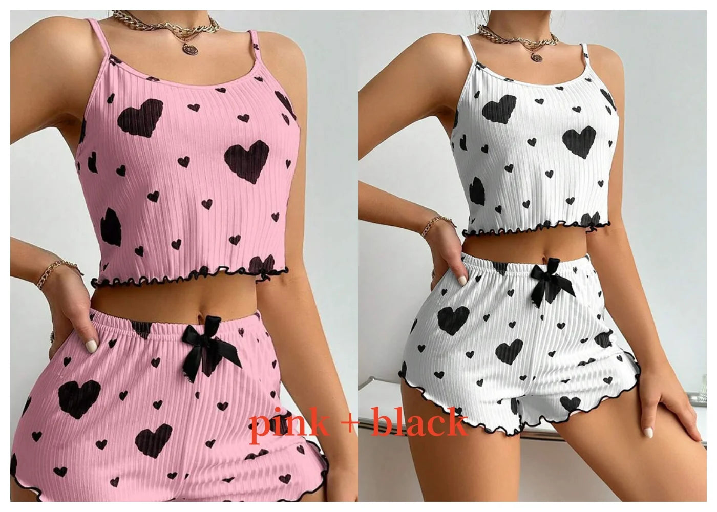 Women's Pajamas Set Sleepwear 2 PCS Short Tank Tops And Shorts S M L White Ventilate Soft Casual Love Printing luxecrown.co.uk