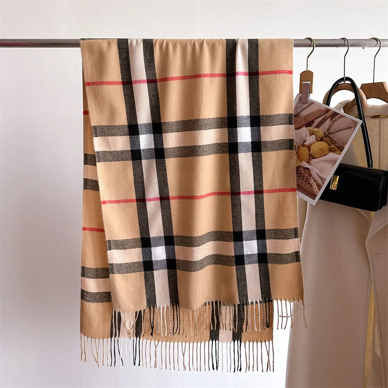 New Women Men Winter Plaid Cashmere Like Blanket Scarf Design Thick Warm Pashmina Shawl Wraps With Tassel Poncho Stoles Echarpe luxecrown.co.uk