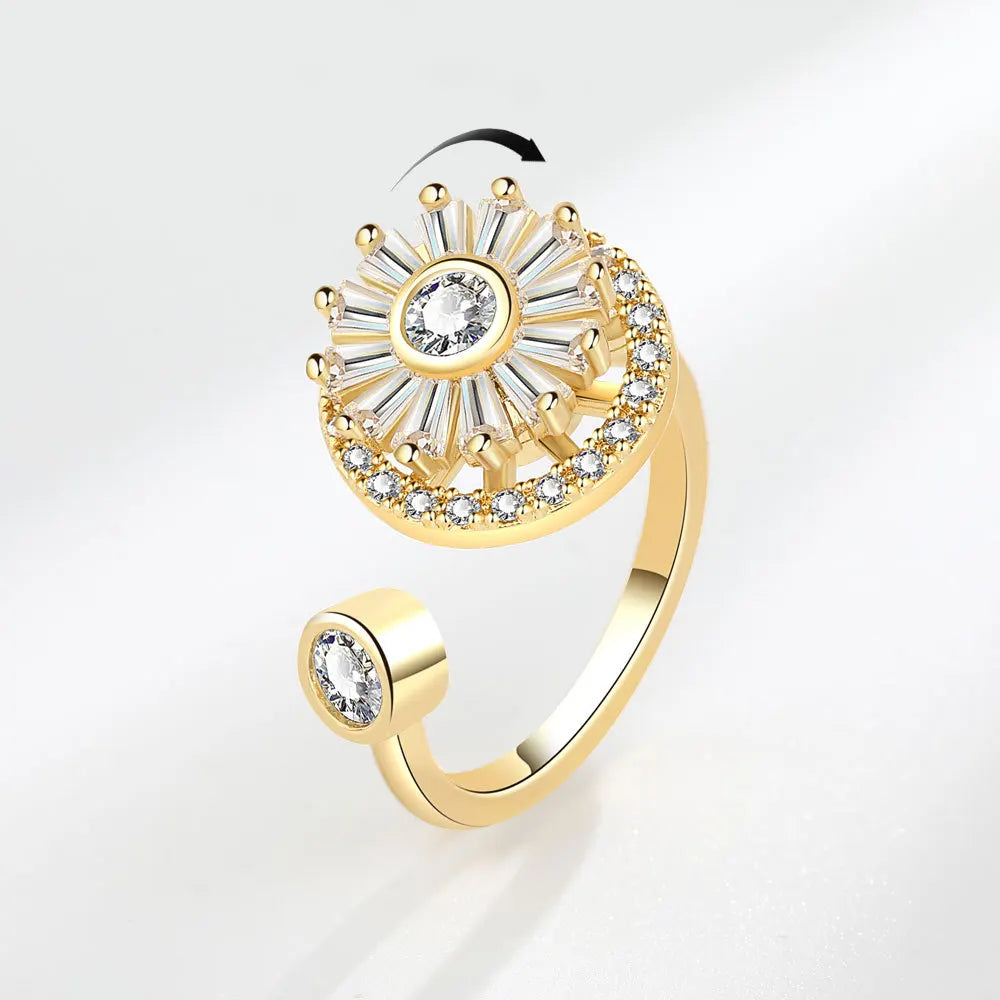 VENTFILLE 925 Sterling Silver Sunflower Diamond Zircon Rotatable Ring For Women Gift Relieve Stress Ring Jewelry Wholesale Streetsharks