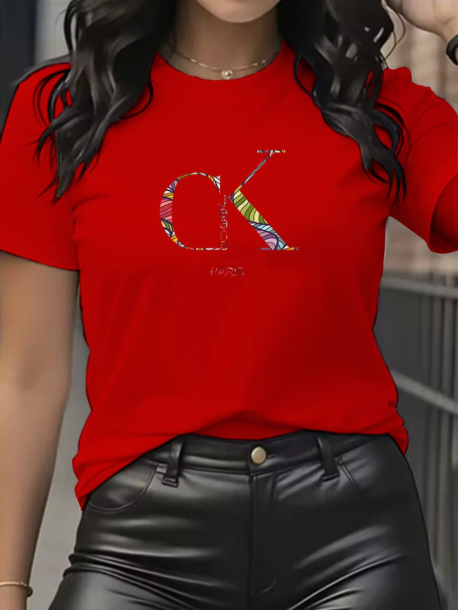 Summer luxury brand fashion cartoon letter print crew collar clothing short sleeve T-shirt trend women's summer Y2K top luxecrown.co.uk