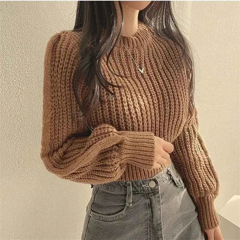 Loose Vintage Harajuku Lantern Long Sleeve Women Sweater Korean Autumn Winter Knitwear Soft Warm Tops Chic Solid Femme Sweater