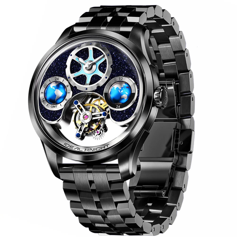 IDEAL KNIGHT Top Brand Luxruy Mens Watch Advanced Tourbillon Automatic Mechanical Watch Waterproof Luminous Dual Region Time luxecrown.co.uk