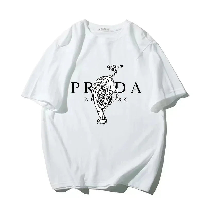 Women's Tiger Print T-shirt Short Sleeve Crew Neck T-shirt Casual Clothes Loose Streetwear Fashion Brand Women Clothing Streetsharks