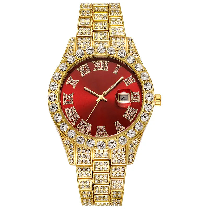 Luxury Classic Golden Men's Steel Strap Roman Scale Rhinestone Calendar Quartz Watch Fashion Male Wristwatch Relogio Masculino luxecrown.co.uk
