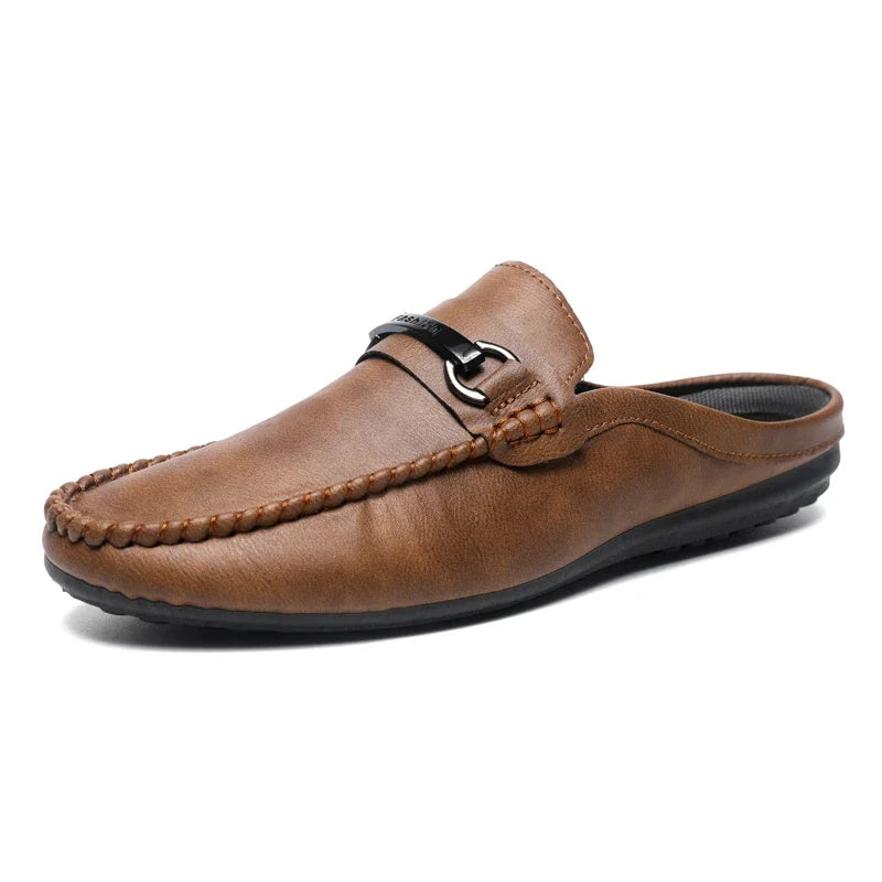 Summer Half Shoes For Men Comfortable Leather Casual Shoes Soft Flat Men's Loafers Lightweight Slip-on Shoes Man Daily Slippers luxecrown.co.uk