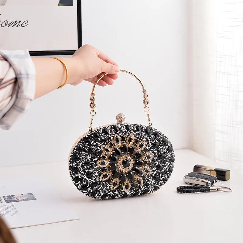 Gold Round Bag Luxury Brand Rhinestone Clutch Bags for Women 2024 Crystals Party Purses Diamond Designer Crossbody Handbags Streetsharks