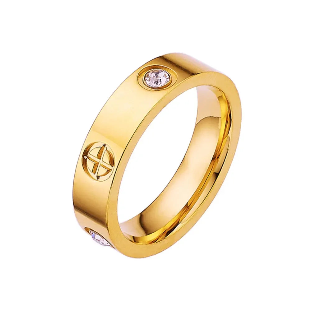 Fashion Stainless Steel CZ Crystal Cross Ring For Women Men Rose Gold Color Love Couple Wedding Rings Luxury Jewelry Gift Streetsharks