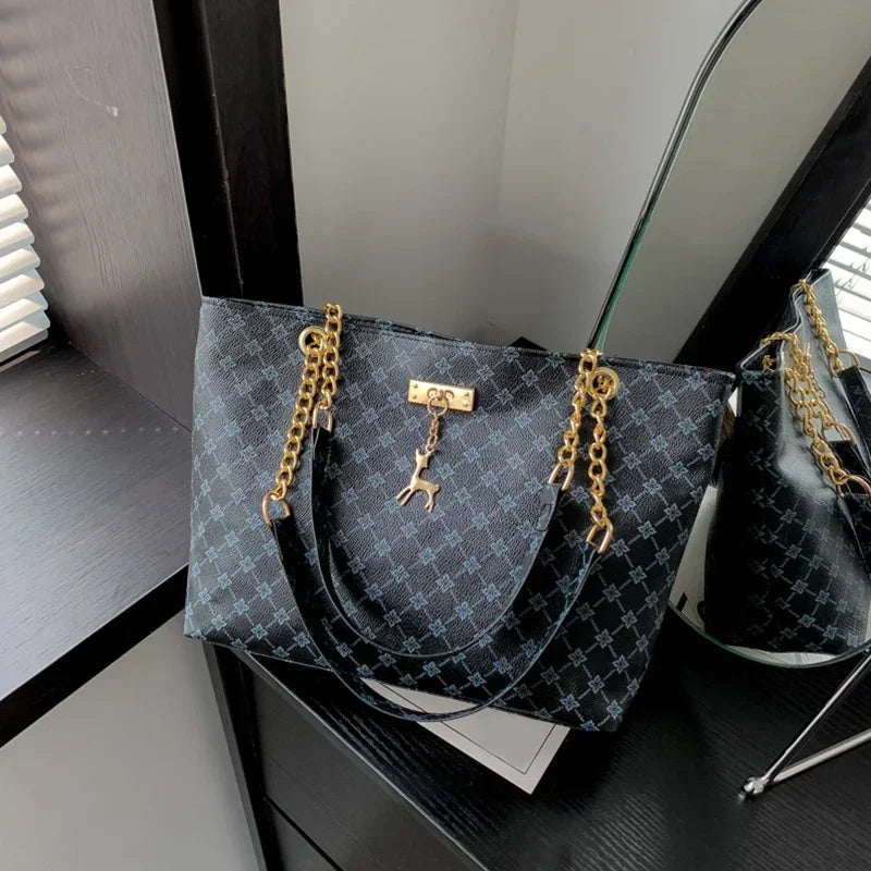 Women Luxury Design New Presbyopic Handbag Large Capacity Handbag Fashion Printing Shoulder Bag Trendy Shopping Bag with pendant luxecrown.co.uk