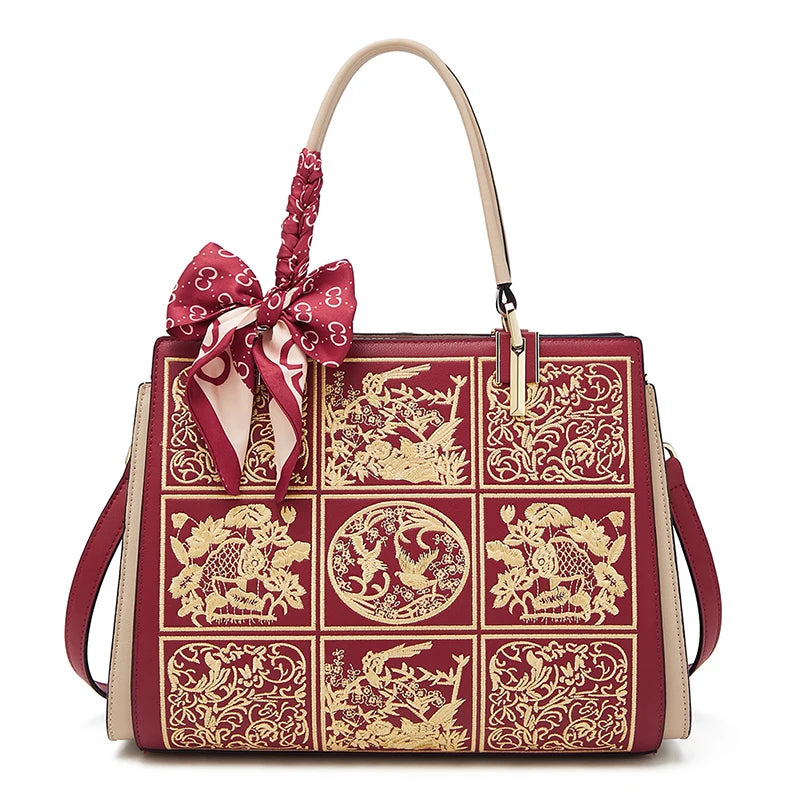 FOXER Split Leather 2026 New Large Tote Handbag Women's Shoulder Bag Chinese Classic Embroidery Best Gift for Mom luxecrown.co.uk