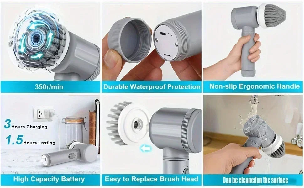 Electric Spin Scrubber, Bathroom Cordless Cleaning Brush Power Scrubber with 5 Replaceable Brush Heads, Electric Cleaning Brush luxecrown.co.uk