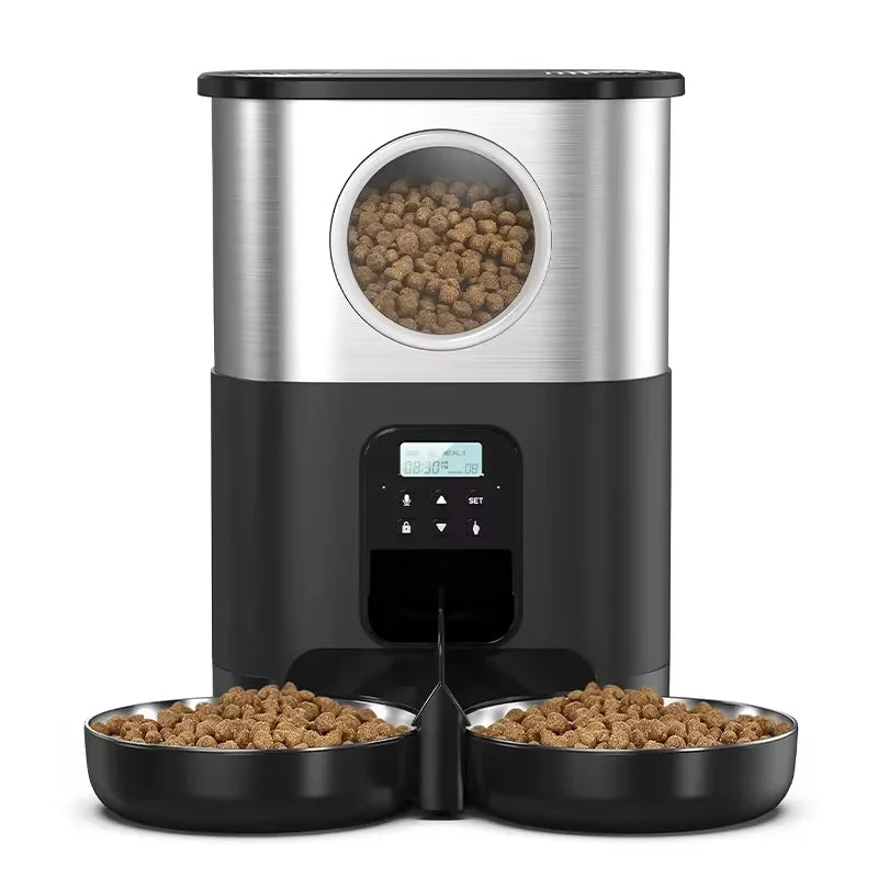 5L Large Capacity Automatic Cat Feeder For 2 Cat & Dog Timer Pet Feeder With Stainless Steel Bowl Pet Dry Food Auto Dispenser luxecrown.co.uk