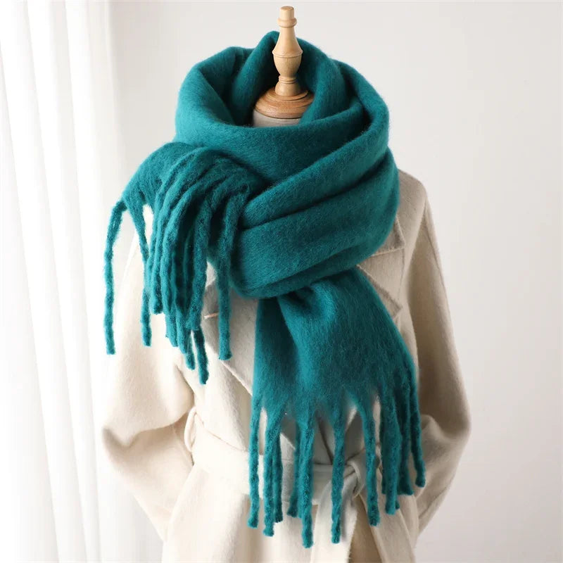 Winter Scarf for Women Cashmere Warm Solid Pashmina Blanket Wraps Female Thick Soft Bufanda Big Tassel Shawl Long Poncho Echarpe luxecrown.co.uk