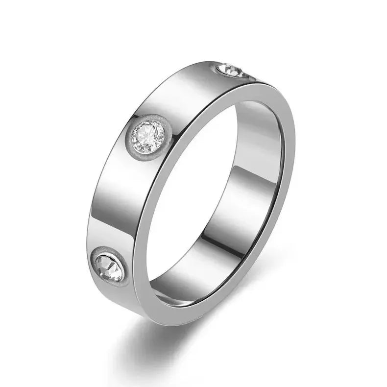 Stainless Steel Rose Gold Color Love Ring for Women Men Couple Shiny Zircon Rings Jewelry Streetsharks