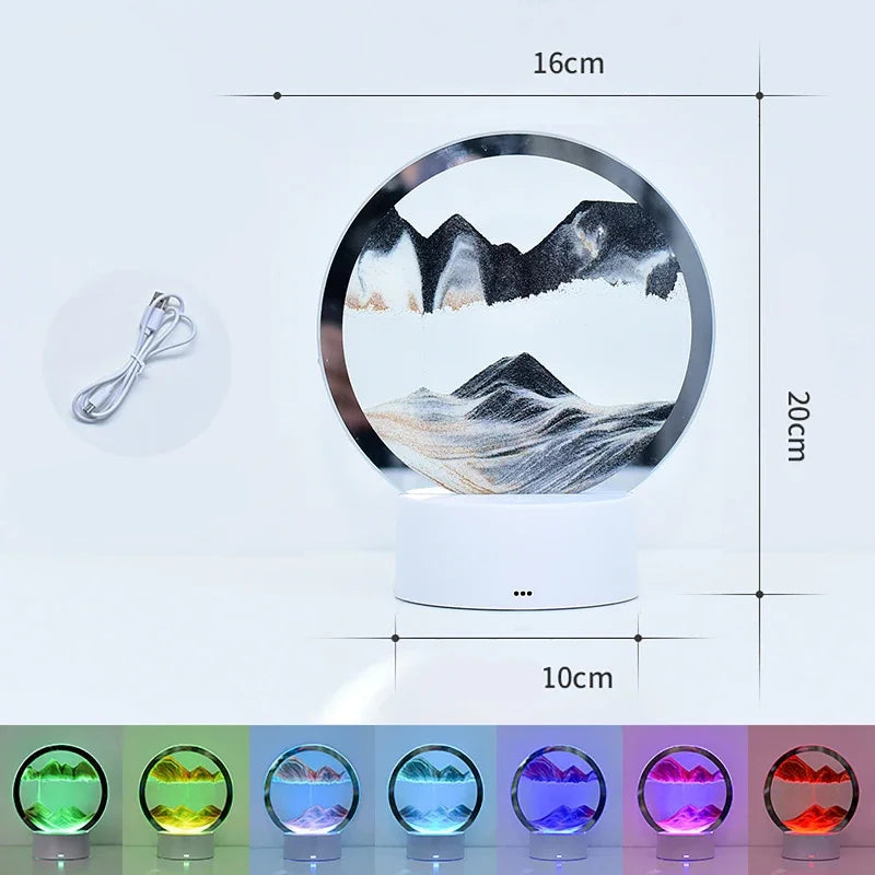 3D Hourglass Table Lamp 7 Color RGB Adjustable Moving Sand Quicksand Flowing Sand Art Picture Deep Sea Sandscape Home Decor Gift Streetsharks