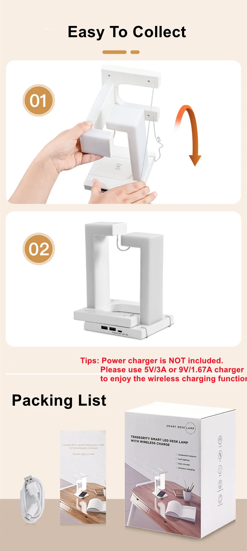 Novelty floating lamp with 10 W detachable wireless charger decorative light for bedroom/office