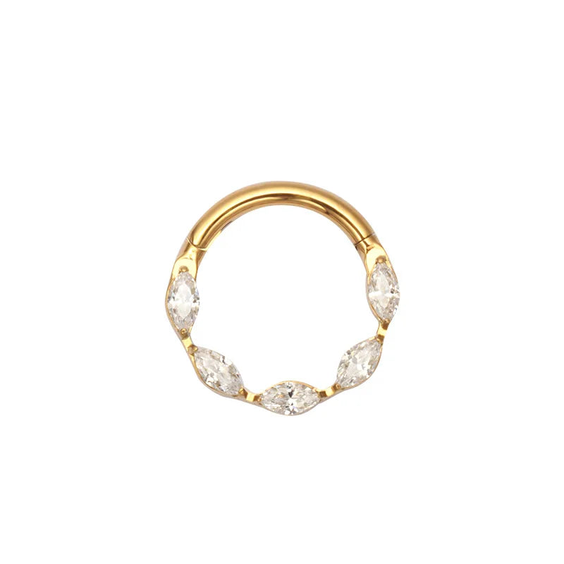 G23 Titanium One Piece Marquise Gem Clicker Hinge Piercing 16G Helix Daith Earring Nose Rings Classic Simple Design Body Jewelry Streetsharks