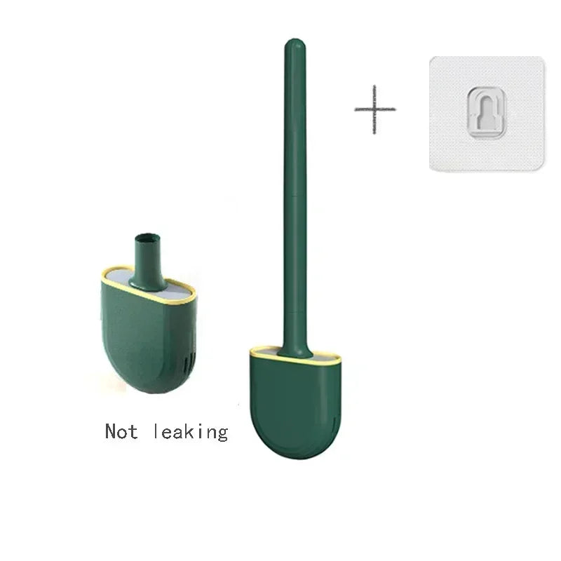 Wall Mounted Toilet Brush Replacement Long Handled Silicone Toilet Brushes Quick Drying Soft Bristles Toilet Bidet Bathroom Set luxecrown.co.uk
