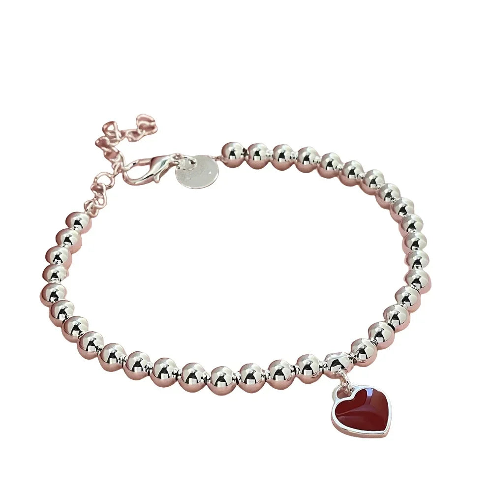 925 Sterling Silver Bracelet Red Heart Brand Charm Women Classic Fashion Party Jewelry Gift Streetsharks