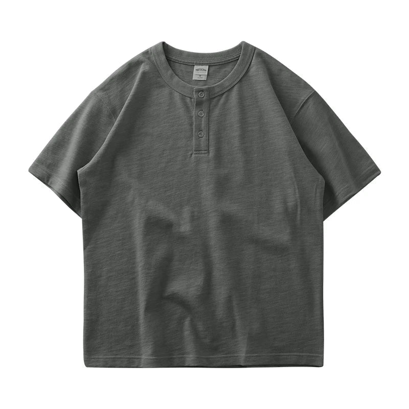 Dukeen 320g Heavyweight Henley Shirt for Men Short Sleeved Summer 100% Cotton Oversized White T Shirt Man Clothing luxecrown.co.uk