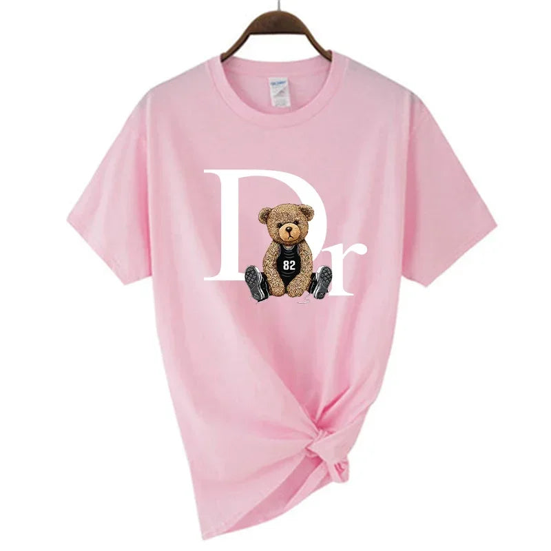 Luxury Brand Cute Bear Print Women T-shirt Tshirt Summer Graphic Fashion Female polyester T Shirts Woman Clothing Free Shipping Streetsharks