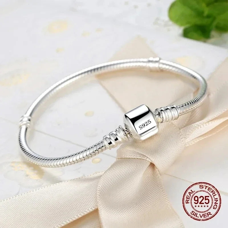 Luxury Handmade Original Fine Jewelry 925 Sterling Silver Charm Bracelet Soft Smooth Snake Bone Bracelets for Women Streetsharks