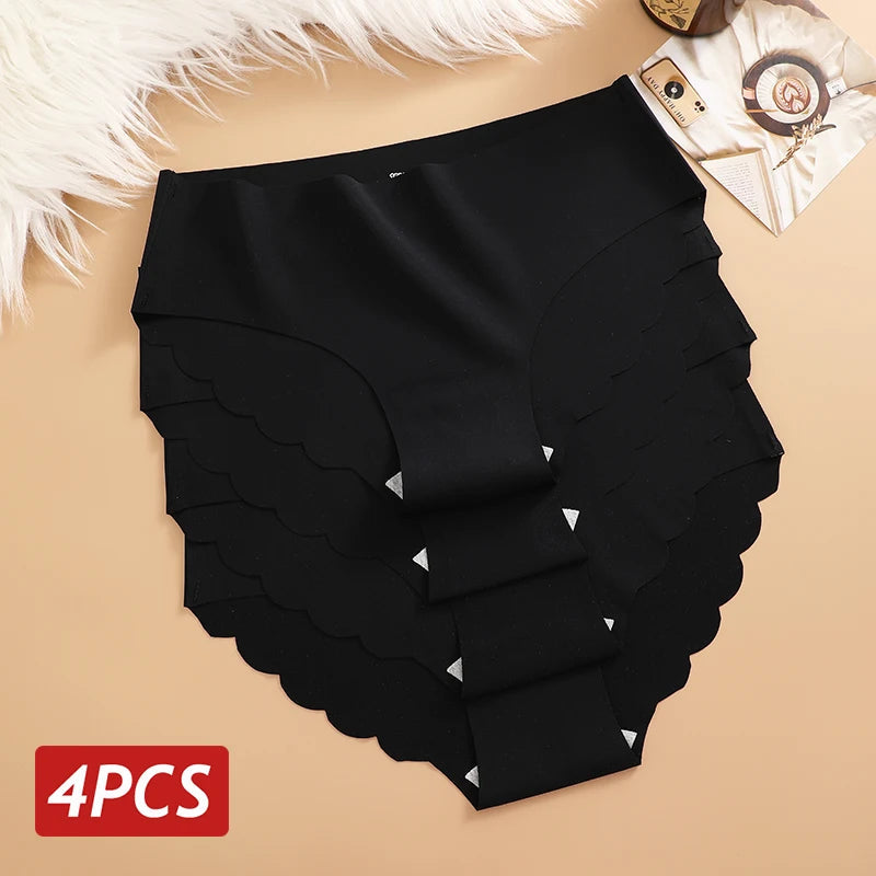 Ice Silk Seamless Panties 4PCS/Set Women's Briefs Solid Color Elastic Underwear Female Ultra Thin No Trace Wavy Side Panties luxecrown.co.uk