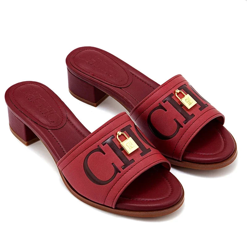 CH 2026 Elegant Women's Sandals Leather Dressy Party Evening Luxury Metal Buckle Non Slip Comfort Women Shoes Gift Box luxecrown.co.uk
