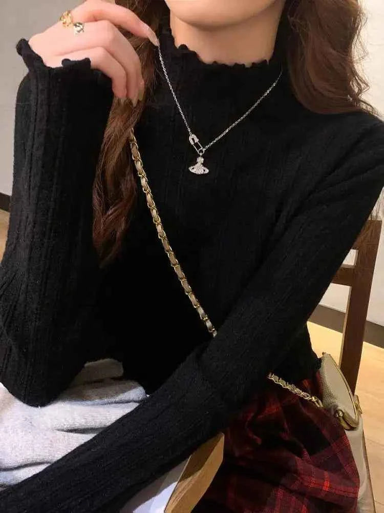 2026 Ruched Turtleneck Women Sweaters Autumn Winter Warm Pullover Slim Tops Knitted Sweater Jumper Soft Pull Female