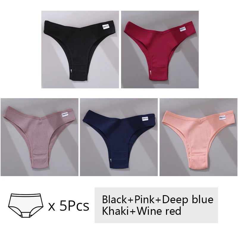 5Pcs/Set Women Cotton Brazilian Panties V Waist Female Underwear Comfortable Underwear Low Rise T-Back Bikini Girls Lingerie New luxecrown.co.uk